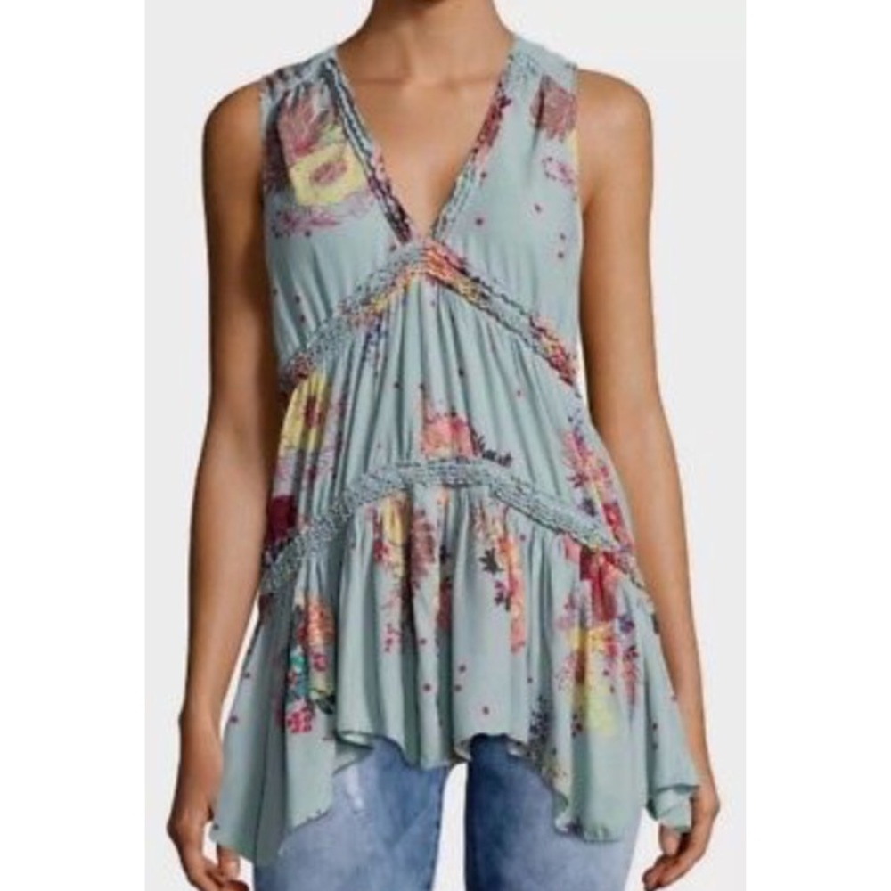 NWT Free People Vintage Pop Combo Tank Top Floral Tiered Tunic Sz XS